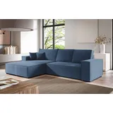 Fun Möbel Ecksofa Schlafsofa LEVIO Stoff ARAGON Dunkelblau Ottomane Links - Blau