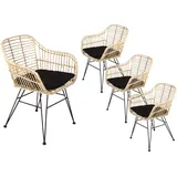 SAM 4er Set Rattanstuhl Antalya, Farbe Natur, inklusive Sitzkissen, Korbstuhl mit Metallfüßen, Geflechtstuhl/Eisenstuhl im Retro-Design, Esszimmerstuhl mit Armlehnen