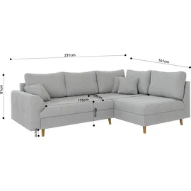 s-style möbel ECKSOFA Alma Hellgrau Cord - Ottomane rechts