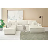 OTTO home Wohnlandschaft FINNLEY U-Form XXL 329 cm - OTTO. Verlässliche Qualität., Schlafsofa, Bettkasten, in Bouclé, Struktur fein und Mega Cord weiß