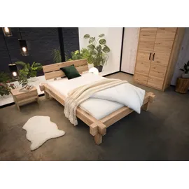 MASSIVMOEBEL24.DE Balkenbett Wildeiche 160x200 bianco geölt Jangali 111