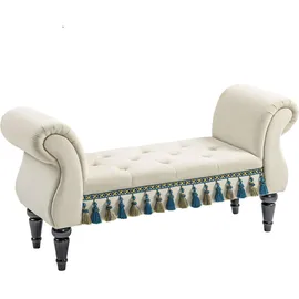 Homcom Sitzbank Polsterbank, Samtoptik, Luxus Bettbank für Schlafzimmer, Beige