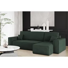 Fun Möbel Ecksofa Sofa MARIS Stoff Poso, Dunkelgrün Ottomane Rechts