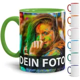 Tasse selbst individuell gestalten/Personalisierbar mit eigenem Foto bedrucken/Fototasse/Motivtasse/Werbetasse/Firmentasse mit Logo/Innen & Henkel Hellgrün - XXL Druck