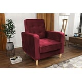 Beautysofa Sessel Bamako (Polstersessel, Cocktailsessel, Wohnzimmer), aus Veloursstoff, Loungesessel mit Holzbeine rot