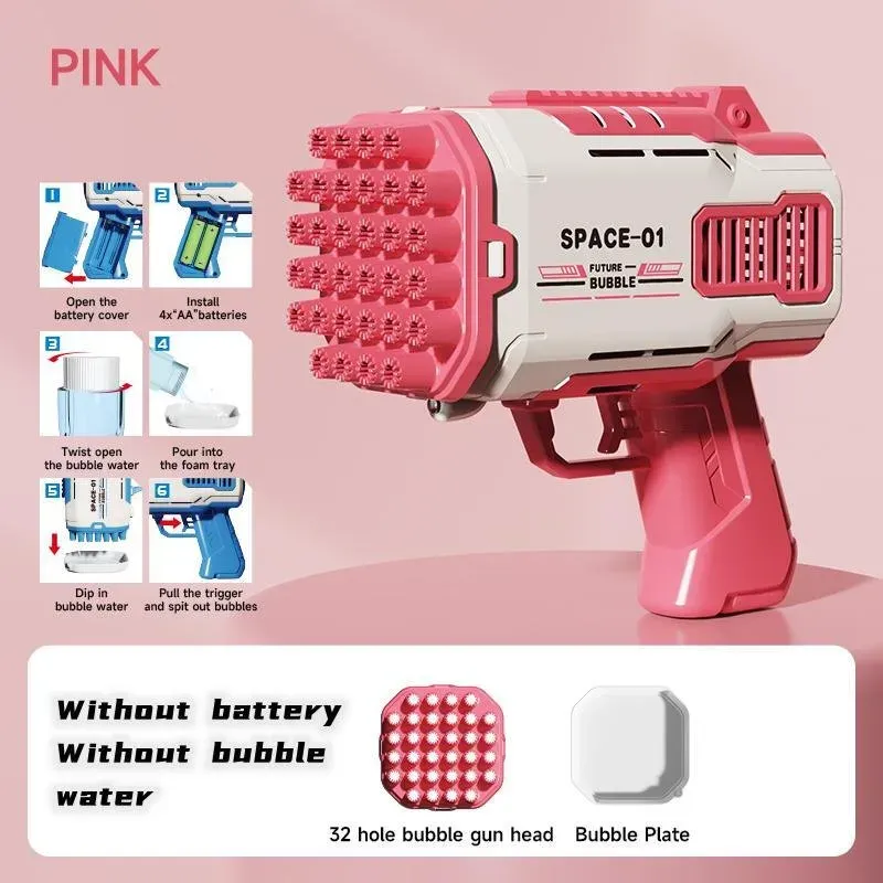 Tragbarer, handlicher automatischer Seifenblasenapparat – Pink-Weiß, elektrischer Seifenblasenapparat, einfache Bedienung und Handhabung, LED-Lichter für Partys und Outdoor-Unterhaltung, Geschenk/Festtagsüberraschung