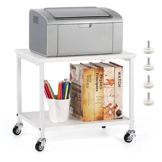 HOOBRO Druckertisch, Druckerwagen mit arretierbaren Rädern, Druckerständer rollbar mit 2 Ebenen, Industrie-Design, für Büro, Fax,