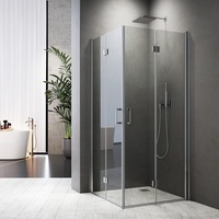 Scharnier Duschabtrennung Glas Komplett 90x120cm Duschkabine Drehfalttür 120x90 Falttür Eckeinstieg Drehfalttür 180° Dusche Duschkabine Komplett 6mm NANO Glas Höhe 195cm