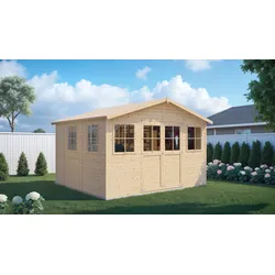 Gartenhaus BERTILO "Workshop Smith naturbelassen", beige (natural), ohne Fußboden, ohne Dacheindeckung, Gartenhäuser, Großes Gartenhaus aus exakt vorgefertigten Elementen