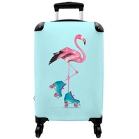 NoBoringSuitcases.com© Kinderkoffer Flamingo - Rollschuhe - Blau - Rosa 55x35x20cm, 4 Rollen, Koffer mit 4 rollen, Kindertrolley, Reisekoffer für Mädchen bunt