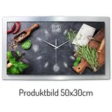 Kreative Feder Funkwanduhr „Frische Kräuter“ 3D Designer Wanduhr aus Alu, leise (ohne Ticken; Quarz oder Funkuhrwerk; verschiedene Größen) 50 cm x 30 cm