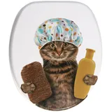 Sanilo WC-Sitz Shower Cat, Hochwertiger und Stabiler Toilettendeckel aus Holz