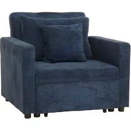 MCW Schlafsessel MCW-L90 Cord 200 x 100 x 70 cm Blau mit Schlaffunktion