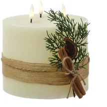 MARELIDA XXL LED 3 Docht Kerze Echtwachs Timer D: 15cm H: 15cm creme