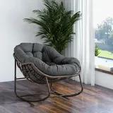 Übergroßer, Eiförmiger Schaukelstuhl Aus Rattan, Geeignet Für Terrassen Und Gärten, Bequemer Schaukelstuhl Für Drinnen Und Draußen Mit Dicken Kissen, Moderner Lounge-sessel, Dunkelgrau.