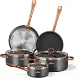 Homelux 8-tlg Topfset Induktions Kochtopf mit Glasdeckel Antihaft Töpfe und Pfannen Set