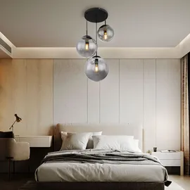 GLOBO Lighting - Pendellampe Hängeleuchte Wohnzimmerlampe Esszimmerleuchte Deckenlampe, Metall schwarz Glas rauchfarben, 3 Flammig E27, H 80 cm