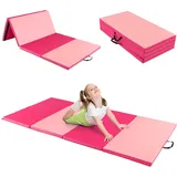 COSTWAY 240 x 120 x 5 cm Weichbodenmatte, Gymnastikmatte klappbar, Yogamatte mit Klettverschluss und 2 Tragegriffe, Turnmatte, Klappmatte, Fitnessmatte für Gymnastik, Yoga, Training (Rot + Rosa)