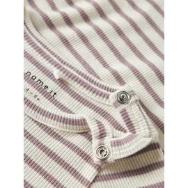 NAME IT "NBNBANI LS BODY NOOS", Mädchen, Gr. 50, N-Gr, lila (elderberry), Jersey, Obermaterial: 57% Baumwolle, 38% Modal, 5% Elasthan, geringelt, gestreift, regular fit, Rundhals, Bodys