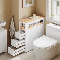 SoBuy Badezimmerschrank Schmal mit 3 Schubladen Nischenschrank Holz für kleine Bäder WC und Küchenaufbewahrung BZR5... - Weiß