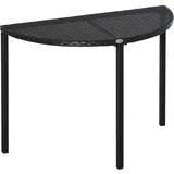 Outsunny Balkontisch Garten Beistelltisch Tisch Gartenmöbel halbrund Polyrattan + Metall Schwarz 100 x 50 x 74 cm