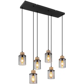 GLOBO Pendellampe 4-flg. 62 cm schwarz Holz Rauchglas