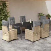 VidaXL 7-tlg. Garten-Essgruppe mit Kissen Beigemischung Poly Rattan