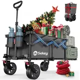 Sekey XXL Bollerwagen Faltbar mit Erweiterbarer Heckklappe 135L & 200L, Faltbarer Bollerwagen Klappbar Angelwagen Zusammenfaltbar aus Vier Richtungen bis 150KG, Flexi 4019, Grau