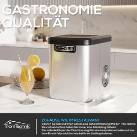 Tronitechnik TroniTechnik® Eiswürfelmaschine Eiswürfelbereiter aus Edelstahl , Ice Maker, 12kg/24h, 2,2 Liter Wassertank, 2 Größen, Selbstreinigung