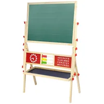 IDENA Magnetstandtafel für Kinder, ca. 76 x 38 x 118 cm, Doppelseitige Magnettafel aus FSC Holz, Kreidetafel inkl. Ablage, Abacus und Uhr