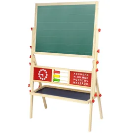 IDENA Magnetstandtafel für Kinder, ca. 76 x 38 x 118 cm, Doppelseitige Magnettafel aus FSC Holz, Kreidetafel inkl. Ablage, Abacus und Uhr
