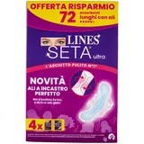 Lines Extra lange Seide mit Flügeln, 72 lange Damenbinden für den Tag mit perfekt ineinandergreifenden Flügeln. Für intensive Ströme und hypoallergen, Komfort und Trockenheit mit super saugfähigem