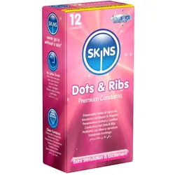 «Dots & Ribs» gerippt/genoppte Kondome ohne Latexgeruch (12 Kondome) 12 St