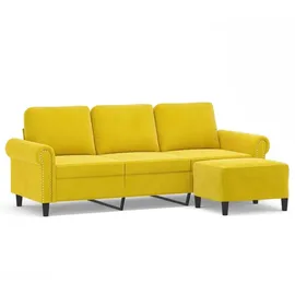 vidaXL 3-Sitzer-Sofa mit Hocker Gelb 180 cm Samt