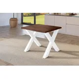 Esstisch Baumkante Holz-Optik Nussbaum 80 x 80 X-Gestell weiß JULIUS - Braun