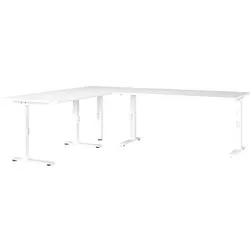 GERMANIA Mailand höhenverstellbarer Schreibtisch weiß L-Form, C-Fuß-Gestell weiß 240,0 x 200,0 cm