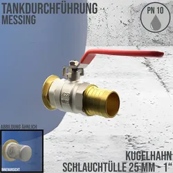 Tank Regen Tonnen Durchführung Messing Kugelhahn Schlauch Tülle Stutzen 25mm (1..."