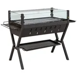 COSTWAY Holzkohlegrill, Campinggrill mit Würzregalen, BBQ-Grill aus Edelstahl schwarz