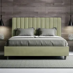 Agueda Green Tea Mikrofaser-Doppelbett mit Stauraum, gepolstert, 160 x 190