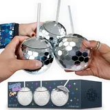 mikamax Disco Ball Cups Set of 3, 600ml, Discokugel, Spiegelkugel, Trinkbecher mit Strohhalm, Mehrweg-Trinkhalme, mit Deckel