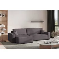 yourhouse24 Ecksofa Gepolstertes KARL XL L-Form, Cord&Bouclé-Stoff, mit Schlaffunktion und Bettkasten, Seite universal grau