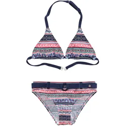Triangel-Bikini S.OLIVER "Barcelona Kids", Kinder, Gr. 122/128, N-Gr, bunt (blau, rosé, gestreift), Polyamid, Colorblocking, Bikini-Sets, im frechen Streifen-Look