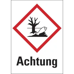 Aufkleber Gefahrstoffetiketten - Umwelt (GHS09) & Signalwort "Achtung" - 105 x 148 mm Folie selbstklebend