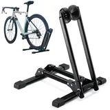 Fahrradbodenständer, Freistehender Fahrradhalter, Tragbar Fahrradständer Boden, Doppelpol Ist Stabiler, Faltbar, Kratzfeste Kunststoffauflage, Fahrradständer für Mountainbike Rennrad MTB, Schwarz