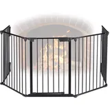 Relaxdays Kaminschutzgitter 5 Elemente, Kamingitter Kinderschutz, Stahl, mit Tür, Kamin Absperrgitter, H: 75 cm, schwarz