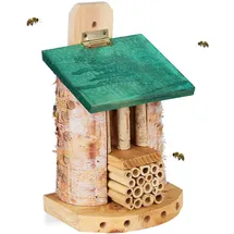 Relaxdays Insektenhotel, Nisthilfe für Wildbienen & Wespen, Garten, Balkon, Bienenhotel HBT: 25x15x11,5 cm, Natur-grün
