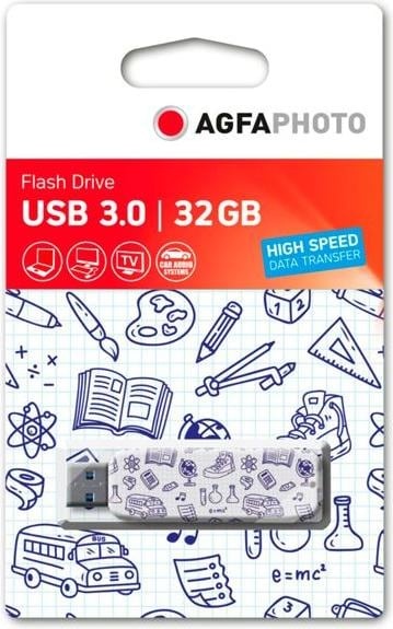 AGFAPHOTO USB 3.2 Gen 1     32GB Motiv Schule (32 GB, USB 3.2), USB Stick, Blau, Weiss
