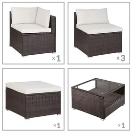CASARIA Polyrattan Ecklounge Braun/Creme dicke Rückenpolster