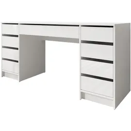 Mirjan24 Schreibtisch Ada Bis, 9 Schubladen Schülerschreibtisch Computertisch B:H:T 154x76x55cm, Kinderschreibtisch Arbeitstisch PC-Tisch Jugendzimmer Kinderzimmer (Weiß/Weiß Hochglanz)
