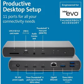 Kensington SD5700T Thunderbolt 4 Dockingstation für Laptops mit Dualem 4K, 4 Thunderbolt-Ports, 4 USB-Ports, UHS-II SD Kartenleser-Slot, 90W Ladestrom, Kompatibel mit Windows und MacBooks, K35175EU